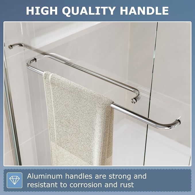 SUNNY SHOWER Double Sliding Glass Door 60" W x 57" H Shower Door 1/4" Tempered Glass Sliding Door Semi-Frameless Shower Glass Enclosure Bypass Walk in Shower Cabin, Chrome Finished
