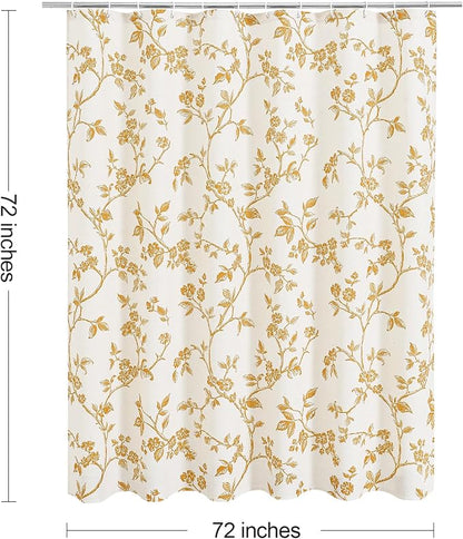 MitoVilla Yellow Boho Shower Curtain Set, Cotton Floral Cottagecore Spring Shower Curtains for Bathroom, Modern Farmhouse Country Plant Leaves Bathroom Décor, 72" W x 72" L