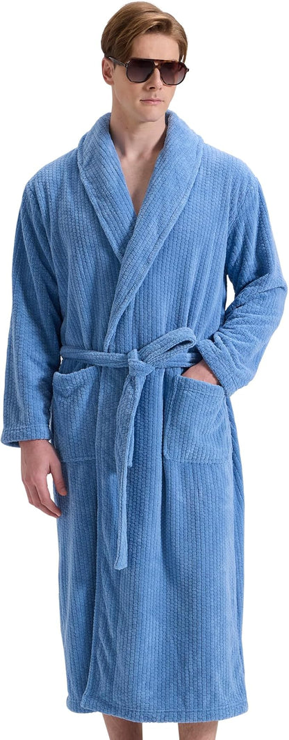 Men's Shawl Collar Bathrobe, Soft Long Towel Robe for Men - Super Absorbent Quick Dry yet Warm