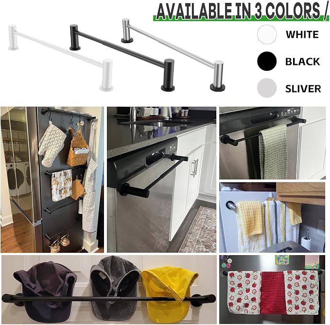 ULIBERMAGNET Magnetic Towel Holder, 1 Set Magnetic Towel Bar Holder with Adjustable Length, White Non-Slip Magnetic Towel Rod Rack for Refrigerator, Dishwasher, Oven, Laundry