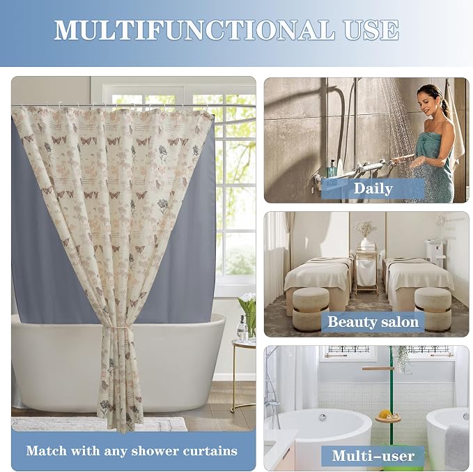 Nasitos Long Fabric Shower Curtain Liners 2 Pack - W72 x H78 - Water Resistant & Lightweight Cloth Shower Curtains for Bath Tub, Soft Hotel Quality, Machine Washable (Grey, Magnets Included)