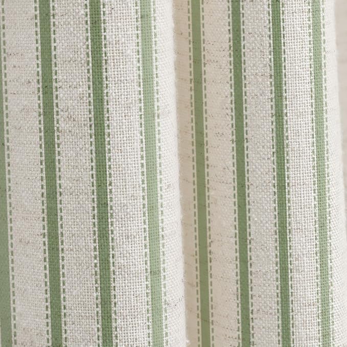 Farmhouse Striped Shower Curtain Green Vintage Linen Curtain 72"W X 84"L | Extra Long Striped Shower Curtains with Linen Texture for Bathroom Decor