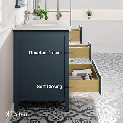 Eviva Britney 36 in. Ash Blue Single Sink Bath Vanity with Carrara Quartz Top and Undermount Porcelain Sink