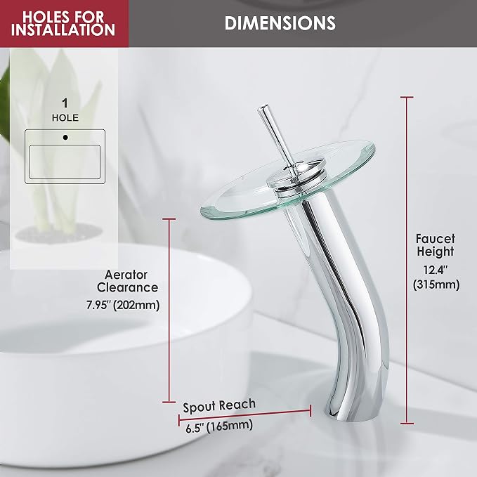 Waterfall Bathroom Faucet Glass Single Handle Solid Brass Basin Lavatory Vessel Sink Vanity Faucet, Tall, Polished Chrome …