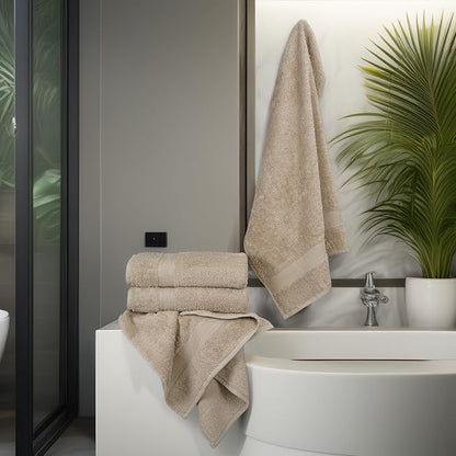Medium Size Bath Towels Set of 6 – 100% Cotton Terry – 24" x 48" – Quick Dry, Soft & Highly Absorbent – Beige Towels for Bathroom, Gym, Spa, Pool & Daily Use