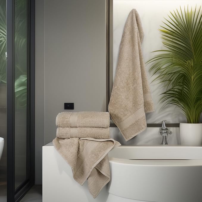 Commercial Bulk Pack of 12 Large Bath Towels – 100% Cotton Terry 24" x 50" – Ideal for Hotels, Salons, Gyms, Spas & Institutional Use – Beige