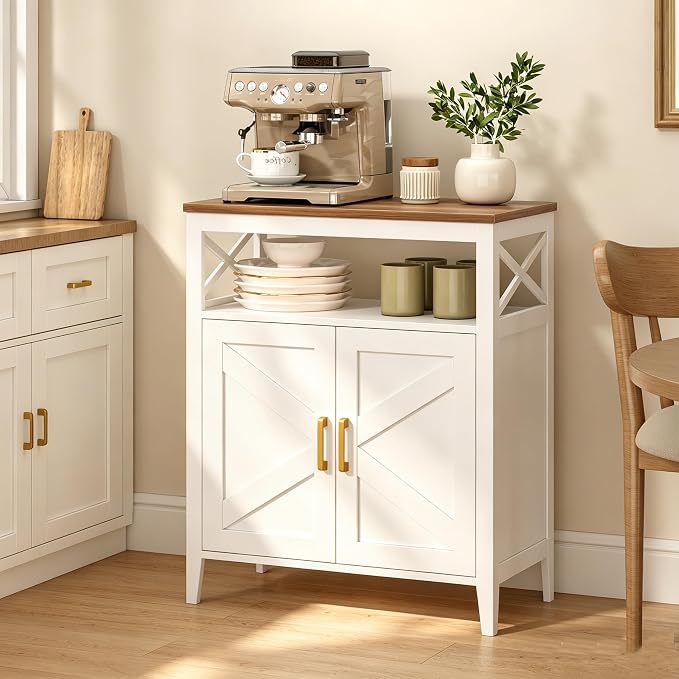 Bathroom Storage Cabinet with Doors, Adjustable Shelf, Wood Top | Adjustable Shelf