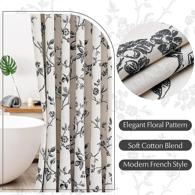 MitoVilla Extra Long Cotton Floral Shower Curtain for Bathroom,72 x 96 | Extra Long BoHo Cottagecore Spring Shower Curtains, Modern Farmhouse Country Plant Leaves Bathroom Décor, 72 x 96