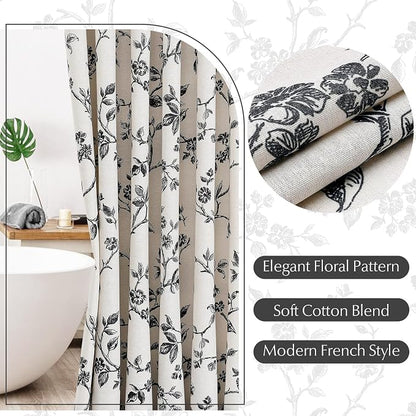 MitoVilla Extra Long Cotton Floral Shower Curtain for Bathroom,72 x 96 | Extra Long BoHo Cottagecore Spring Shower Curtains, Modern Farmhouse Country Plant Leaves Bathroom Décor, 72 x 96