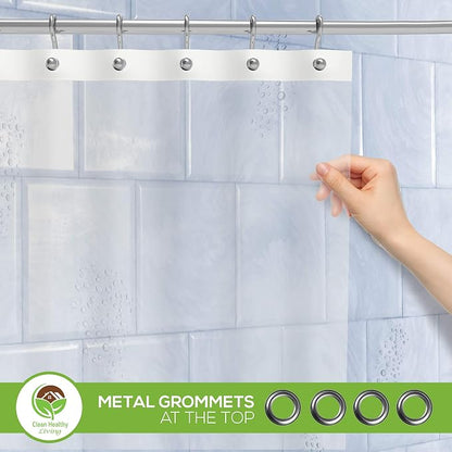 Clean Healthy Living PEVA Shower Curtain Liner, Clear, 70 x 71 in, Premium | Premium PEVA shower liner, Clear, 70 x 71 in; magnets and suction cups help reduce shifting along the tub or shower.
