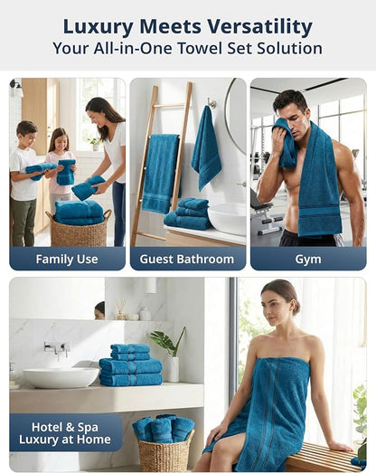 LANE LINEN Towel Set Quick Dry 100% Cotton 12 Piece Soft - Sea Port | Cotton Towels For Bathroom - Zero-Twist Durability, Zero-Twist Cotton, Terry Weave Comfort, Long-Lasting Comfort