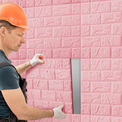 30 Pcs 3D Wall Panels Peel and Stick Wallpaper Foam, Elegant Pink | Faux Brick Stone Tiles, Covering 28.8-48.4 Sq ft, Self Adhesive Waterproof Panels for Bedroom Living Room Kitchen Walls