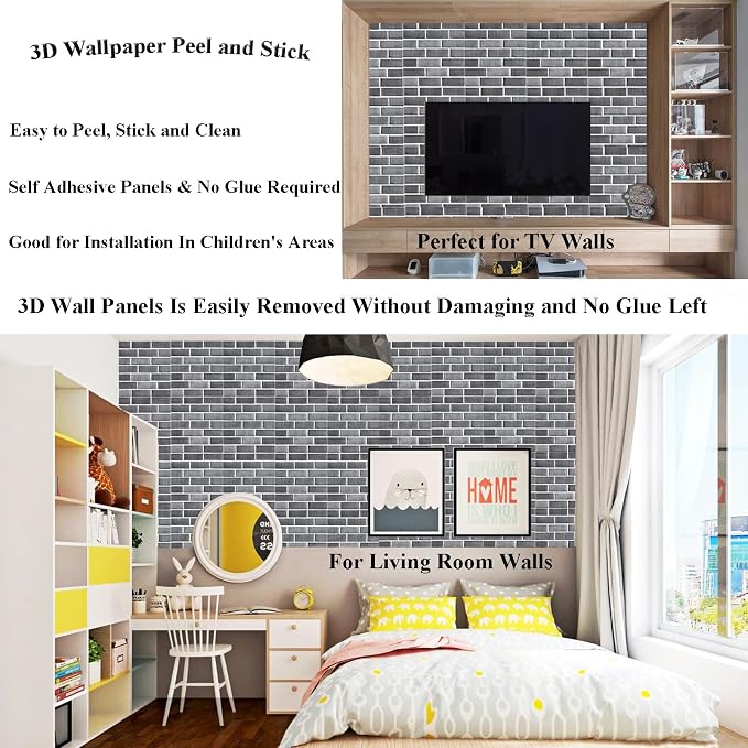 3D Wall Panels Peel and Stick 10 PCS PVC Brick Stone Wallpaper | 11.81*11.81 Inch, Waterproof, Self-Adhesive Wall Tiles, for Accent Walls, Kitchen, Bathroom, Bedroom & Office Decor