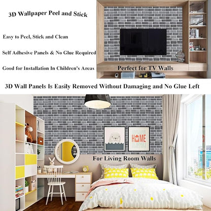 3D Wall Panels Peel and Stick 10 PCS PVC Brick Stone Wallpaper | 11.81*11.81 Inch, Waterproof, Self-Adhesive Wall Tiles, for Accent Walls, Kitchen, Bathroom, Bedroom & Office Decor