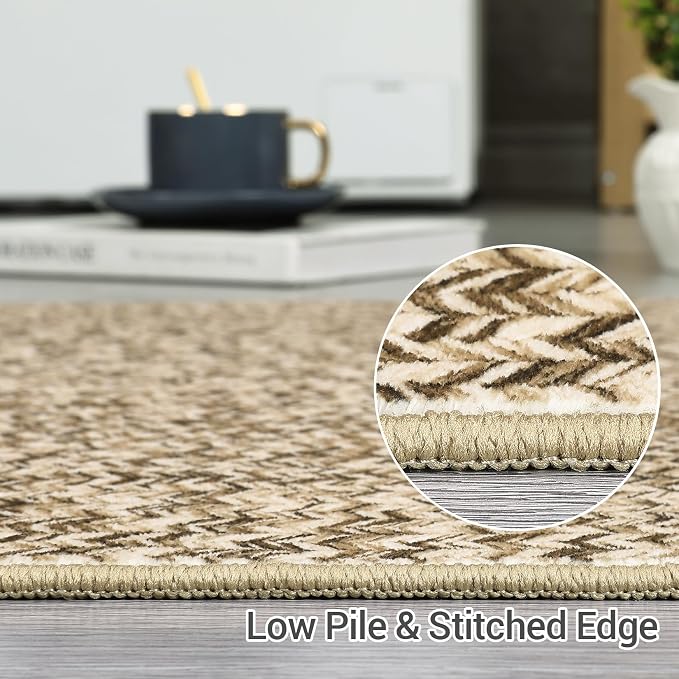 Washable Area Rug 10x13 Modern Braided Print for Living Room, Bedroom, Farmhouse - Soft Large Non-Slip Throw Carpet, Stain Resistant for Nursery, Dining Room 10'x13' Natural