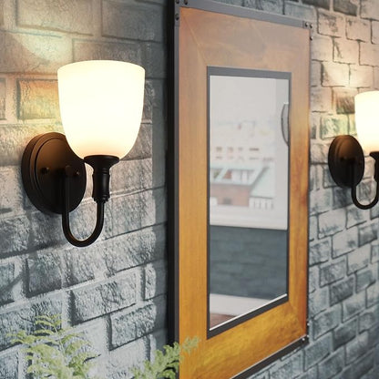 Vintage Traditional Black 1-Light Indoor Wall Sconce with Frosted Glass Bathroom Bedroom Hallway, 10.6" H x 5.3" W, Matte Black