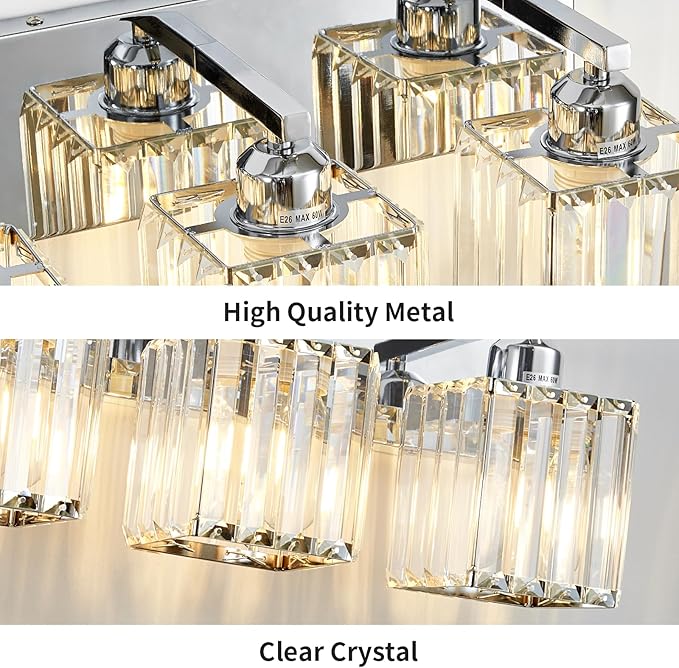 Modern Bathroom Vanity Light 3-Lights Modern Chrome Crystal Bathroom Light Fixtures Over Mirror Chrome Vanity Lighting Crystal Wall Sconce