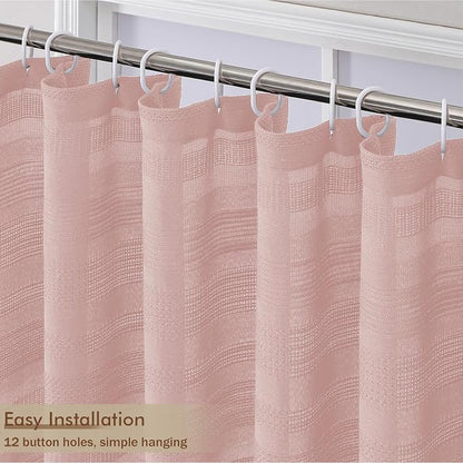 Extra Long Pink Shower Curtain 96 Inch Long, Boho Linen Textured Soft Fabric Heavy Duty Cloth Bathroom Shower Curtain with Tassel, Tall Farmhouse Luxury Bath Decor, 72Wx96L Inches