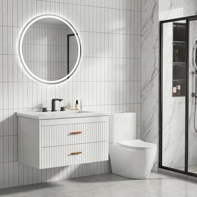 24 Inch Floating Bathroom Vanity with Sink - Modern Wall Mounted Vanity with Ceramic Sink, 2 Large Drawers, Waterproof & Easy Clean