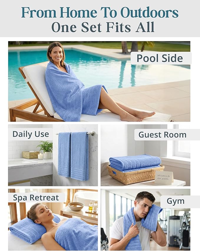 Casa Platino 100% Cotton 4 Pack Bath Sheets (36"x72") - Ring Spun Cotton Extra Large Bathroom Towels - Quick Dry, Soft & Absorbent Oversized Bath Towels - Machine Wash in Cold Water - Cerulean Blue