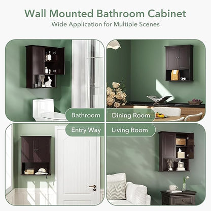 Bathroom Cabinet Wall Mounted Dark Espresso Wooden Medicine Cabinets Over Toilet Storage 24x30 Inch Hanging Wall Cabinet with 2 Door & Adjustable Shelf, Soft Hinge, Metal Handle