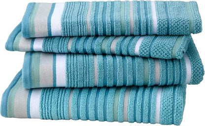 SKL Home Seabrook Stripe Bath Towel Set-4pc, Premium 100% Cotton, Teal | 550 GSM weight. Spa-level quality. Soft & absorbent with a textured jacquard pattern.
