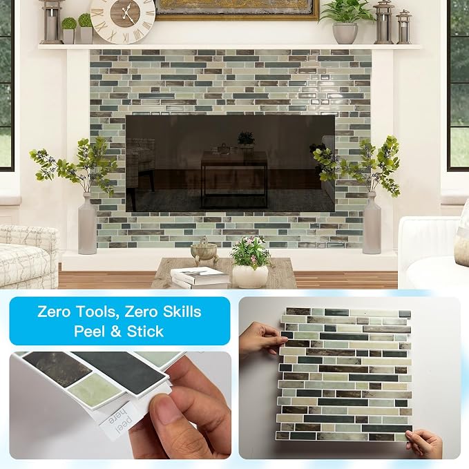 Art3d Linear Design Tile Peel and Stick Backsplash, 10-Sheet, Dark Brown | 12 x 12 Inch, Enhanced Thickness, Warp Resistant, Strong Adhesion, Sturdy, for Kitchen, Bedroom, Ideal for Home Improvement