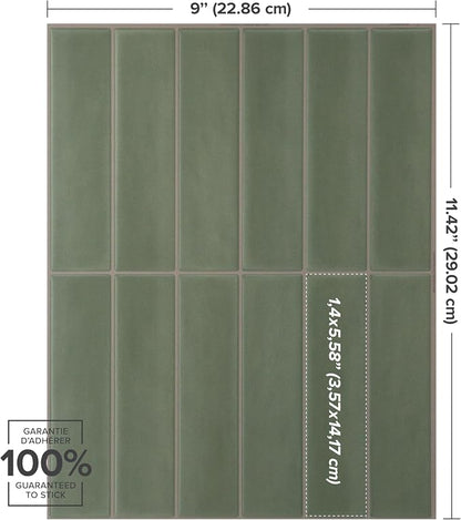 Smart Tiles Peel and Stick backsplash, Stacked Olive Green, 11.43"x9" | Pack of 5 (3.5 sq ft), Matte, Heat/Moisture Resistant, Low VOC, Kitchen/Bathroom, Renter Friendly, Made in Canada