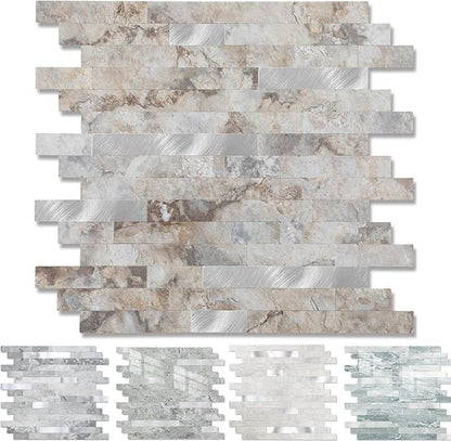 1 - Sheet Peel and Stick Backsplash Wall Tile, PVC Kitchen Backsplash, Stick on Tiles for Backsplash Kitchen (12'' X 12'', Perisa with Metal)