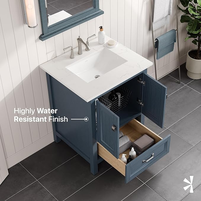 Eviva Britney 24 in. Ash Blue Single Sink Bath Vanity with Carrara Quartz Top and Undermount Porcelain Sink