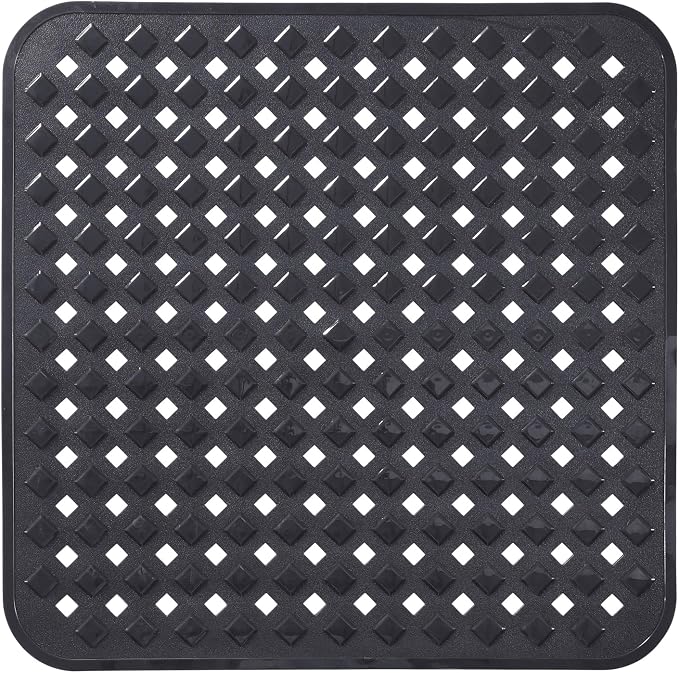 Yimobra Square Shower Mat Non Slip, Super Strong Suction Cups, 21"X21" Bath Tub Mat with Drain Holes, Machine Washable Fast Draining Bath Mats, Bathroom Essentials,Black