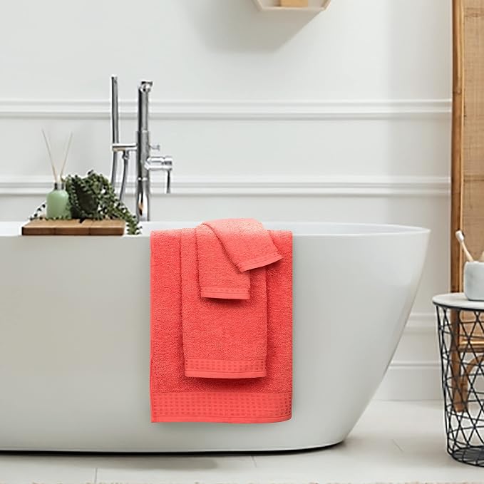 GLAMBURG 100% Cotton Ultra Soft 6 Pack Towel Set, Contains 2 Bath Towels 28x55 Inches, 2 Hand Towels 16x24 Inches & 2 Wash Coths 12x12 Inches, Compact Absorbent Lightweight & Quickdry - Coral Orange
