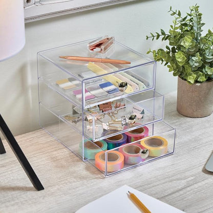 iDesign Stackable 3-Drawer Makeup Organizer, Set of 2, Clear | Bathroom Storage, Vanity Storage
