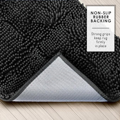 Hearth & Harbor Bathroom Rugs, Chenille Bath Mat - Machine Washable Bath Mats for Bathroom Non-Slip Backing Rubber, Quick Dry Bathroom Mat