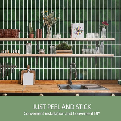 Dark Green Peel and Stick Backsplach Tile, 12"x12" Back Splash Stick on Tiles for Kitchen, Bathroom, 10 Sheets