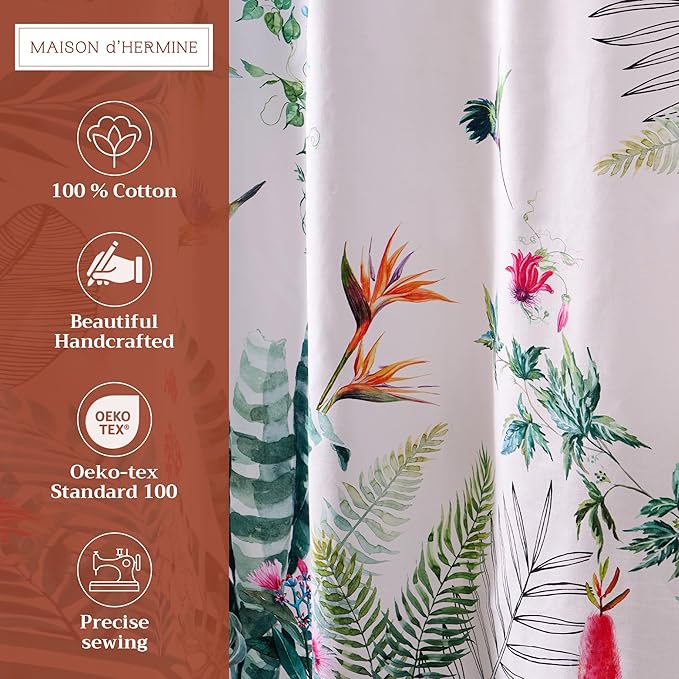 Maison d' Hermine Shower Curtain 100% Cotton One Panel 70"x72" Washable Fabric Shower Curtains for Bathroom, Easy Hanging with 12 Button Holes - Home Hotel Spa Easter Gifts (Tropiques)