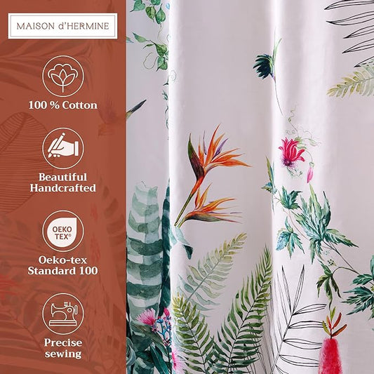 Maison d' Hermine Shower Curtain 100% Cotton One Panel 70"x72" Washable Fabric Shower Curtains for Bathroom, Easy Hanging with 12 Button Holes - Home Hotel Spa Easter Gifts (Tropiques)