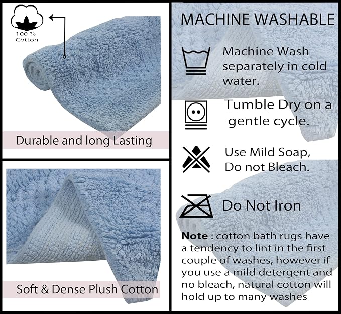 Home Weavers Classy Bathmat 100% Cotton Bathroom Rugs Set, Bathroom Décor, Washable Rug, Extra Soft and Absorbent Bath Rug, Kitchen Mat, Bath Mat Set, Bath Floor Mat Non Slip, 20"x20" Contour, Blue