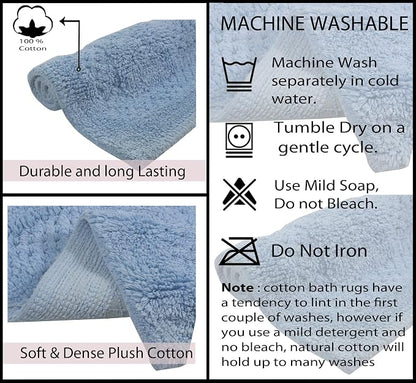 Home Weavers Classy Bathmat 100% Cotton Bathroom Rugs Set, Bathroom Décor, Washable Rug, Extra Soft and Absorbent Bath Rug, Kitchen Mat, Bath Mat Set, Bath Floor Mat Non Slip, 20"x20" Contour, Blue
