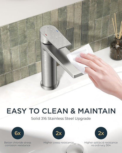 FORIOUS Brushed Nickel Bathroom Faucet 1 Hole, Commercial Bathroom Faucets | CUPC Single Hole Bathroom Faucet Brushed Nickel, Rv Bathroom Sink Faucet 1 Hole with Deck Plate&Drain, Camper Sink Upgrade