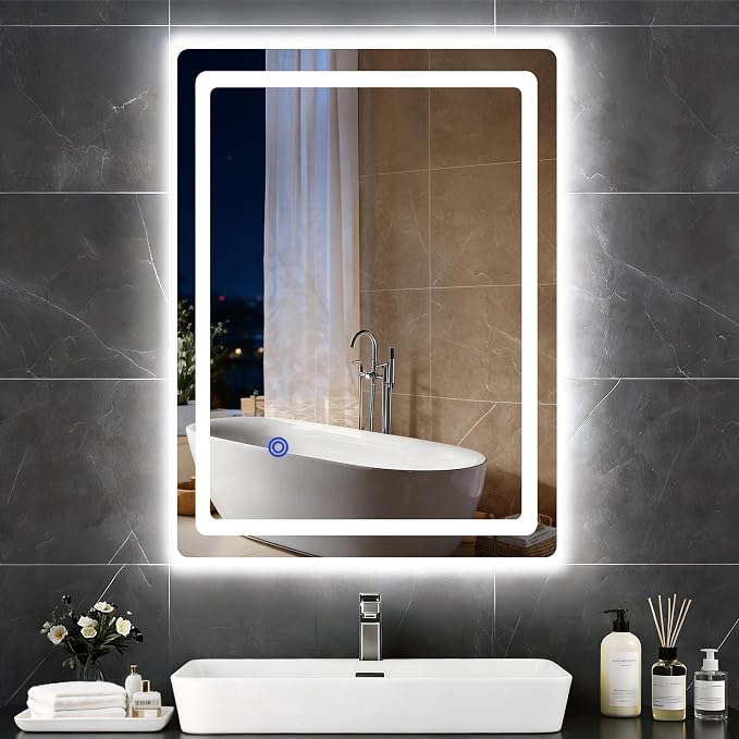 20“ x 28” LED Smart Mirror for Bathroom, Rectangle Mirror with Three Color Light Temperature Brightness Settings,Backlit + Front Lit,Wall-Mounted Vanity Mirror with Memory Function