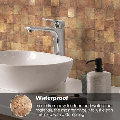 Yipscazo 20-Sheets Peel and Stick Backsplash Mosaic Tile Stainless Steel Kitchen Backsplash Retro Brown Stick on Tiles for Kitchen, Bathroom, Laundry Room, Camper, Fireplace