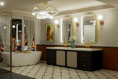 24x36 Inch Gold LED Bathroom Mirror with Lights,3000K/4500K/6000K | Stepless Dimmable, Anti-Fog, Memory Funtion, Aluminum Frame Wall Mount Lighted Bathroom Vanity Mirror, ETL Listed, Waterproof