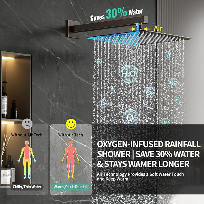SR SUN RISE 12 Inch All Metal Square Shower System with Tub Spout, Tub Shower Faucet Set, High Pressure Rain Shower Head and Handheld Sprayer Shower Fixtues, Valve Included, Oil-Rubbed Bronze