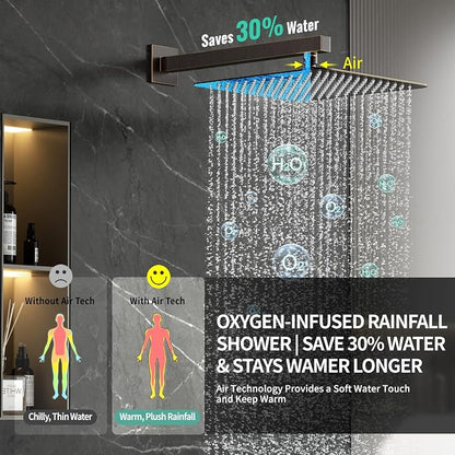 SR SUN RISE 12 Inch All Metal Square Shower System with Tub Spout, Tub Shower Faucet Set, High Pressure Rain Shower Head and Handheld Sprayer Shower Fixtues, Valve Included, Oil-Rubbed Bronze