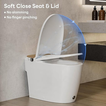CD-W10V Non-Electric Bidet Toilet, Elongated, Glod | MAP 1000g Powerful Flush Smart Toilet, ADA comfort height, air pressure assisted,soft open/close,Foot-kick Flush,1.0 GPF