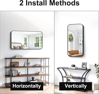 BONEWEI 20x36 inch Bathroom Mirror 2-Pack,Black Rectangle Mirror,Wall Mounted Bathroom Frame Vanity Mirror with Round Corner for Bedroom Living Room, Entryway Hangs Horizontal or Vertical