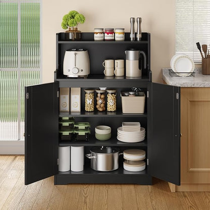 Gizoon Small Bathroom Storage Cabinet, Freestanding Organizer, Black | 40" H Floor Pantry Cabinet with Doors, Adjustable Shelves, for Dining Room, Kitchen, Living Room, Hallway