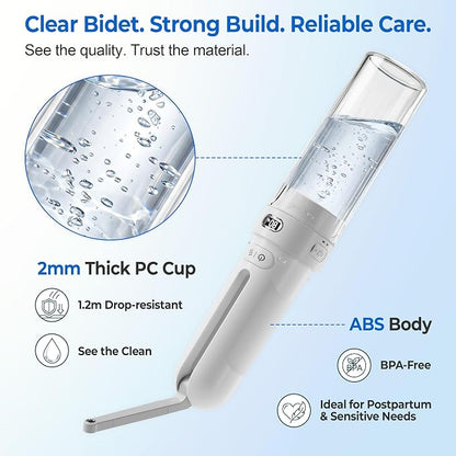 Electric Portable Bidet, Rechargeable Travel Bidet | 3 Pressure Modes, 260 Uses/Charge, Waterproof, Personal Hygiene Cleaning at Home Office and Camping
