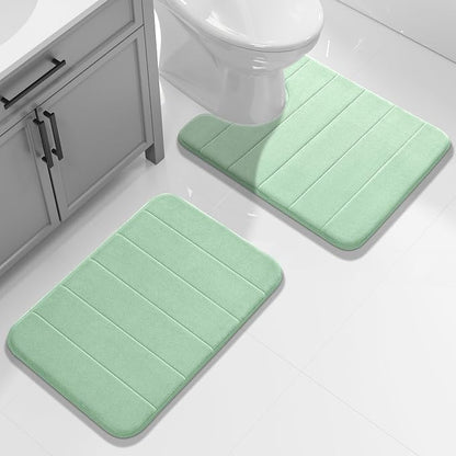 Yimobra Memory Foam Toilet Bath Mat U-Shaped, 24 X 20 Inches,Soft and Comfortable, Super Water Absorption, Non-Slip, Machine Wash and Easier to Dry for Bathroom Commode Contour Rug, Pale Green